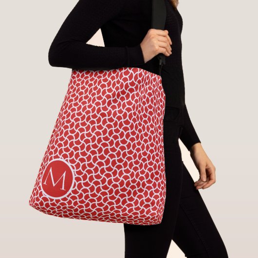 Eigen monogram rood en wit kooipatroon crossbody tas (Dichtbij)