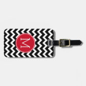 Eigen monogram rood en zwart Chevron Pattern Bagagelabel (Voorkant horizontaal)