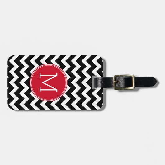 Eigen monogram rood en zwart Chevron Pattern Bagagelabel (Voorkant horizontaal)