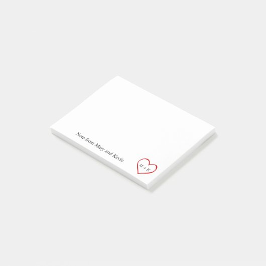 Eigen monogram rood hart voor weddenschap post-it® notes (Schuin)