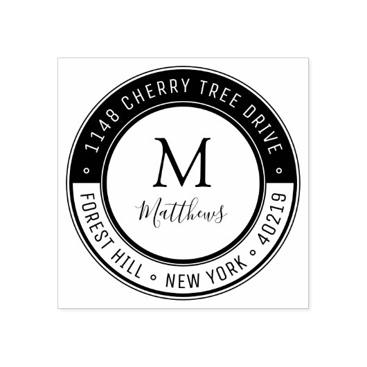 Eigen monogram stijlvol, achternaam en retouradres rubberstempel (Afrduk)