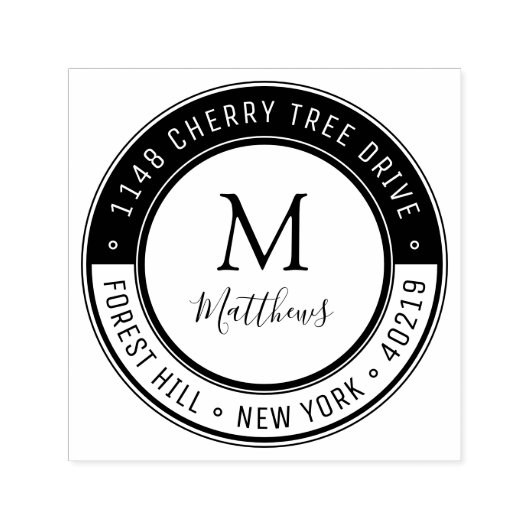 Eigen monogram stijlvol, achternaam en retouradres zelfinktende stempel (Design)