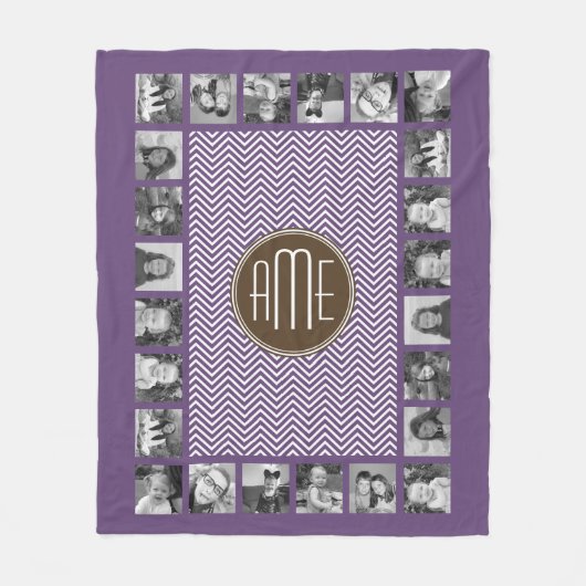 Eigen monogram voor bruin en Paars Chevron Pattern Fleece Deken (Voorkant)