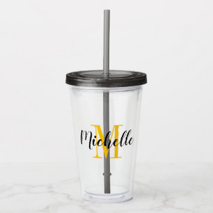 Eigen monogram voor gele en zwarte typografie acryl drinkbeker