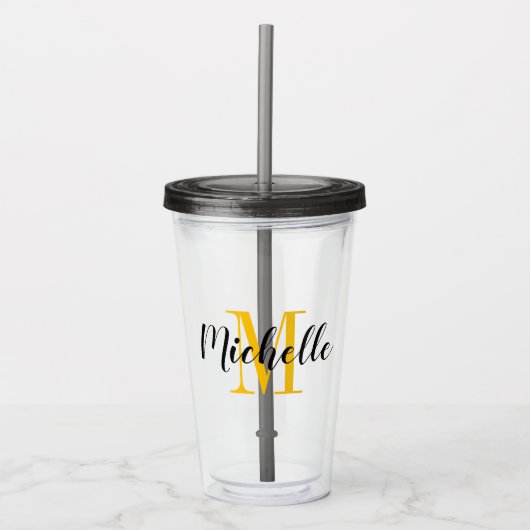 Eigen monogram voor gele en zwarte typografie acryl drinkbeker (Voorkant)