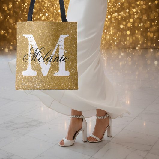 Eigen monogram voor goudglitterafdrukken canvas ta tote bag