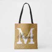 Eigen monogram voor goudglitterafdrukken canvas ta tote bag (Voorkant)
