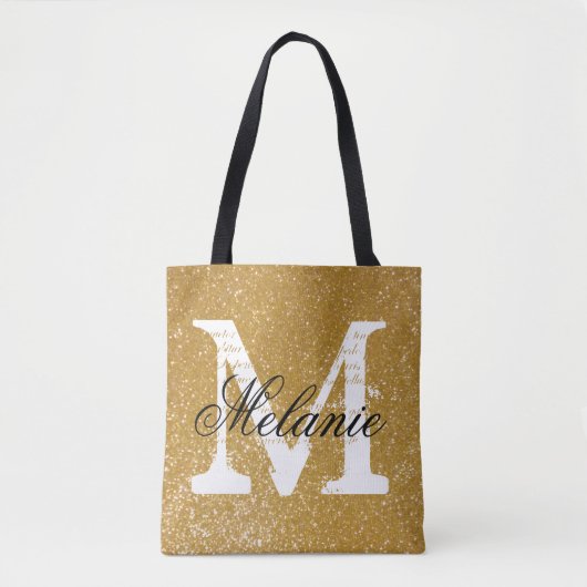 Eigen monogram voor goudglitterafdrukken canvas ta tote bag (Voorkant)