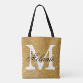 Eigen monogram voor goudglitterafdrukken canvas ta tote bag (Achterkant)
