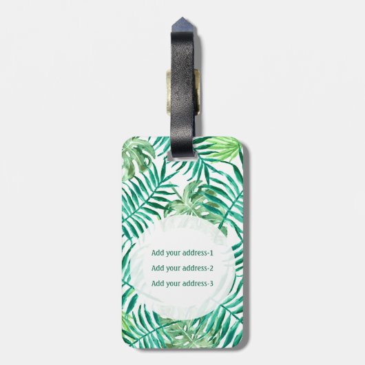 Eigen monogram, waterverf tropische palmbladeren bagagelabel (Achterkant verticaal)