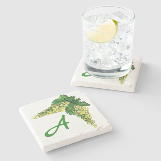 Eigen monogram witte wijndruiven stenen onderzetter (Zijkant)