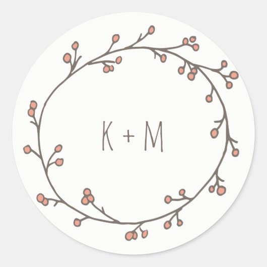 Eigen monogram Wreath of Berries Ronde Sticker (Voorkant)