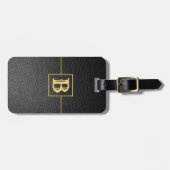Eigen monogram zwart gebluste kunstleder bagagelabel (Voorkant horizontaal)