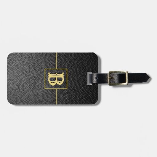 Eigen monogram zwart gebluste kunstleder bagagelabel (Voorkant horizontaal)