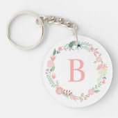 Eigen monogrammed Delicate Floral Wreath Sleutelhanger (Voorkant)