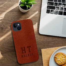 Eigen monogrammen met ingegraveerd bruin Vegaans l Case-Mate iPhone 14 Plus Hoesje