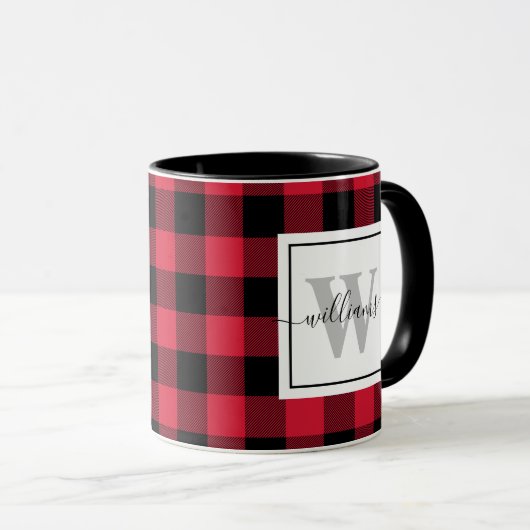 Eigen monogrammen van de Rode Buffalo-palmplank Mok (Voorkant rechts)