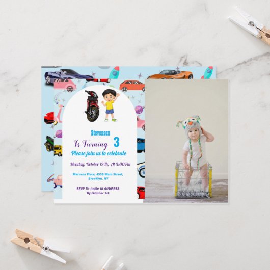 Eigen motorfietsfeest Invitat Kaart (Voorkant / Achterkant in situ)