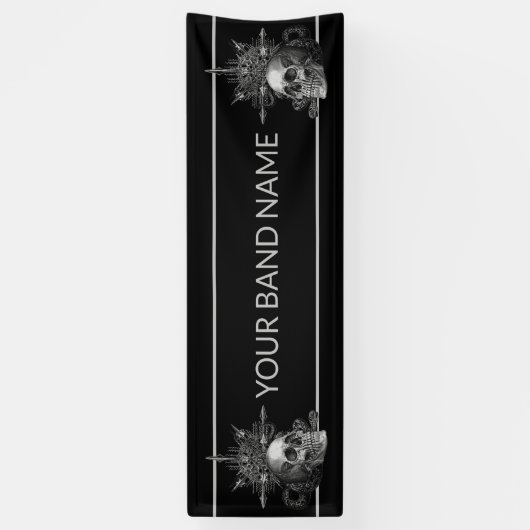 Eigen muziekconcert Merch Skull Rock Metal Spandoek (Verticaal)