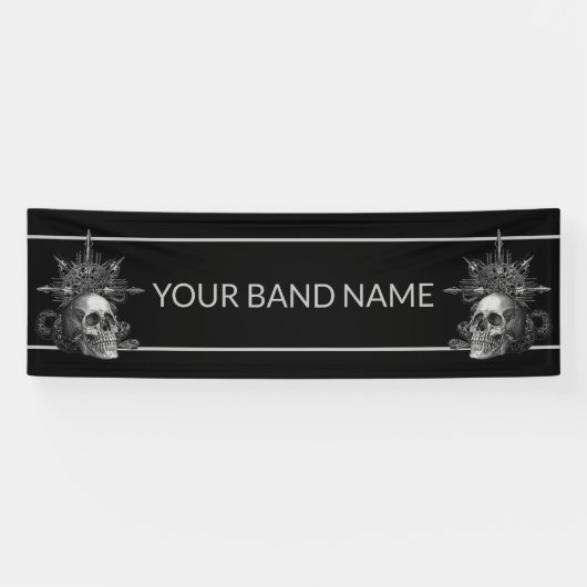 Eigen muziekconcert Merch Skull Rock Metal Spandoek (Horizontaal)