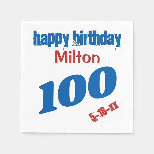 Eigen naam 100th Birthday Paper Napkins Servet (Voorkant)