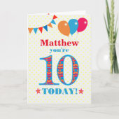 Eigen naam 10th Birthday Bunting Balloons Kaart (Voorkant)