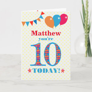 Eigen naam 10th Birthday Bunting Balloons Kaart