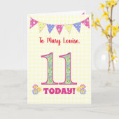 Eigen naam 11th Birthday Primroses Bunting Kaart (Gele Bloem)