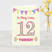 Eigen naam 12th Birthday Primroses Bunting Kaart (Gele Bloem)