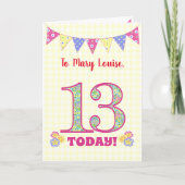 Eigen naam 13th Birthday Primroses Bunting Kaart (Voorkant)
