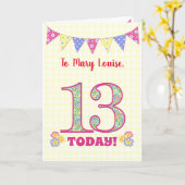 Eigen naam 13th Birthday Primroses Bunting Kaart (Gele Bloem)