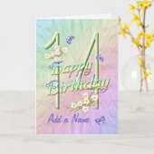 Eigen naam 14e verjaardag vlinderbloemkool kaart (Gele Bloem)