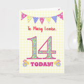 Eigen naam 14th Birthday Primroses Bunting Kaart (Voorkant)