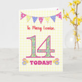 Eigen naam 14th Birthday Primroses Bunting Kaart (Gele Bloem)