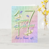 Eigen naam 17e verjaardag vlinderklaart kaart (Gele Bloem)