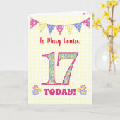 Eigen naam 17th Birthday Primroses Bunting Kaart (Gele Bloem)