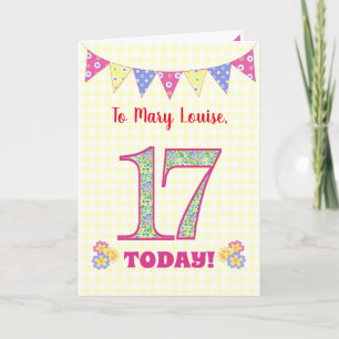 Eigen naam 17th Birthday Primroses Bunting Kaart