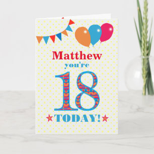 Eigen naam 18th Birthday Bunting Balloons Kaart