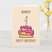 Eigen naam, 1 ste verjaardag, 1 op roze roze Cake Kaart (Gele Bloem)