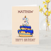 Eigen naam, 3e verjaardag, 3 op de zoete blauwe co kaart (Gele Bloem)