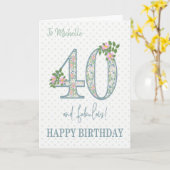 Eigen naam 40e verjaardag Floral en Polkas kaart (Gele Bloem)