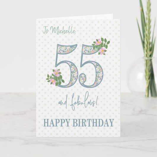 Eigen naam 55th Birthday Floral and Polkas Card Kaart (Voorkant)