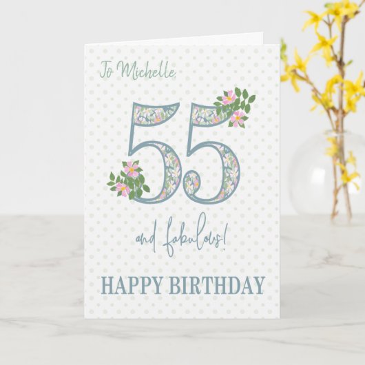 Eigen naam 55th Birthday Floral and Polkas Card Kaart (Gele Bloem)