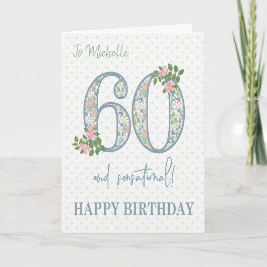 Eigen naam 60th Birthday Floral and Polkas Card Kaart (Voorkant)