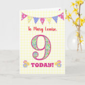 Eigen naam 9e verjaardag Primroses Bunting Kaart (Gele Bloem)