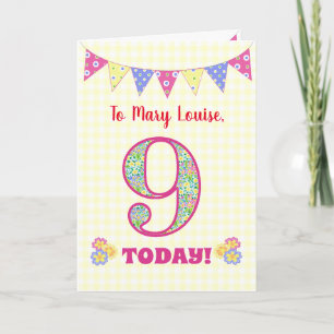 Eigen naam 9e verjaardag Primroses Bunting Kaart