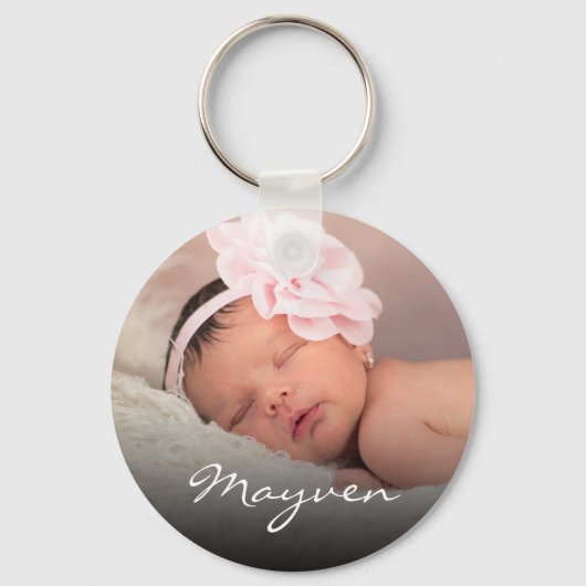 Eigen naam Baby Foto Glamoureus Script Sleutelhanger (Voorkant)