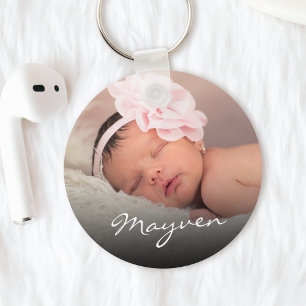 Eigen naam Baby Foto Glamoureus Script Sleutelhanger