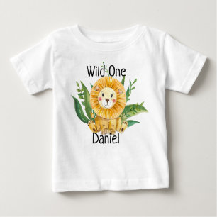 Eigen naam Baby Toddler T Shirt top Wild One Lion