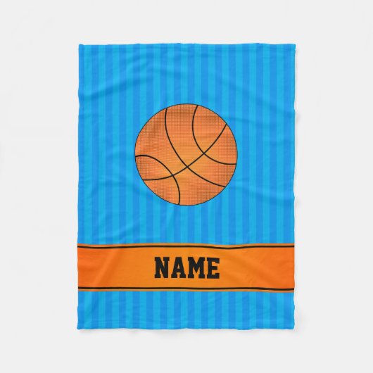 Eigen naam basketbal blauwe strepen fleece deken (Voorkant)